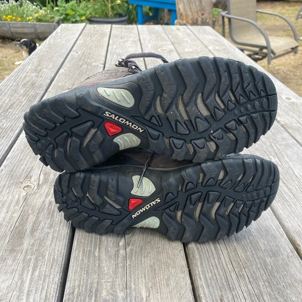 SALOMON Contagrip Women's 7.5 Hiking Shoes boots high tops Tan Gray Mesh Suede - Picture 7 of 8